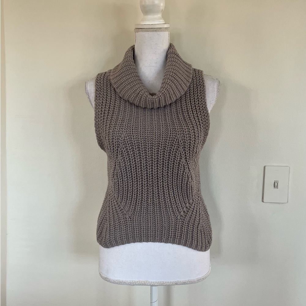 Somedays Lovin’ Taupe Brown Gray Chunky Knit Sleeveless Turtleneck Sweater Y2K